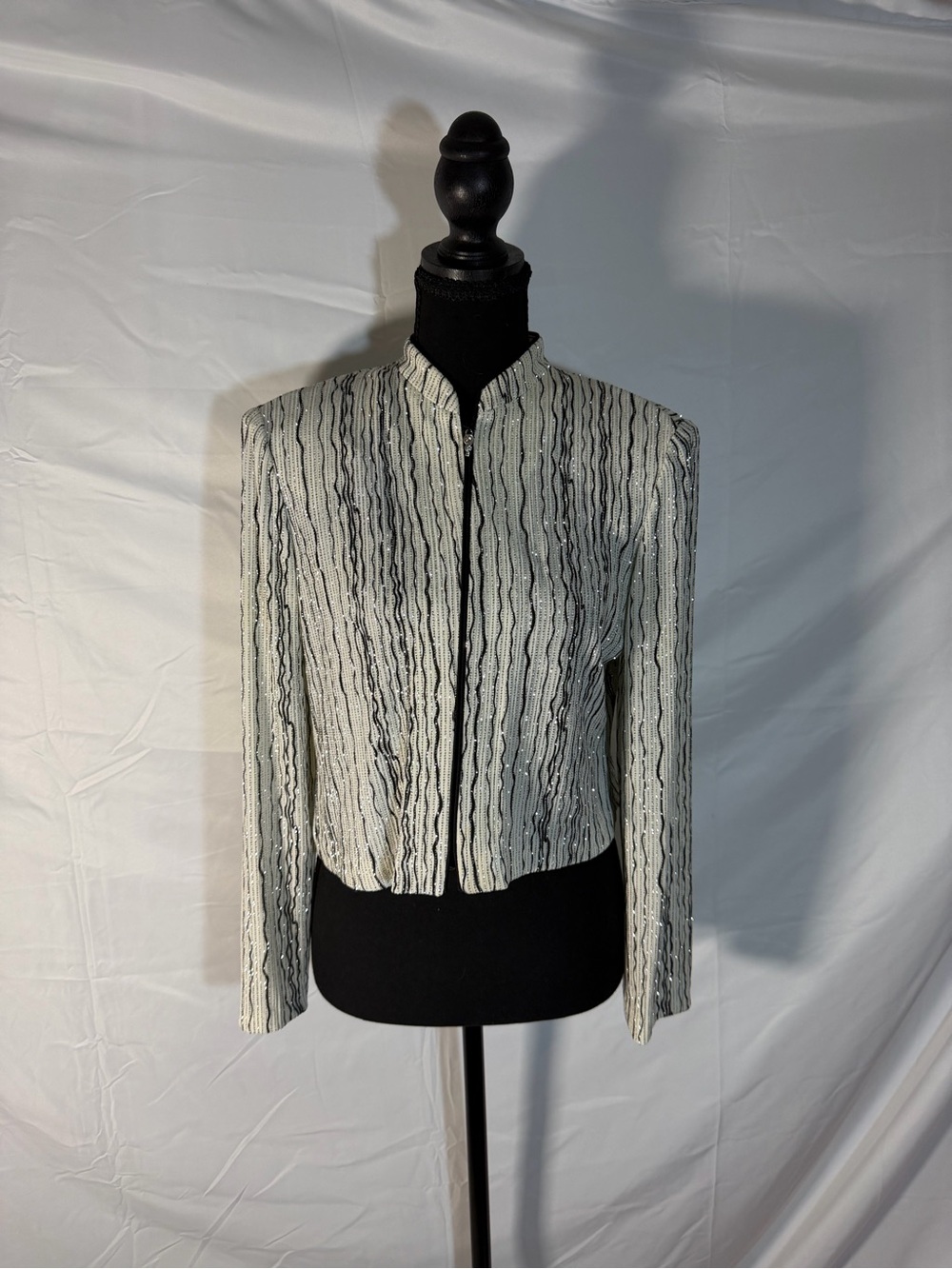 Alex Evenings Black & White Textured Zip Jacket